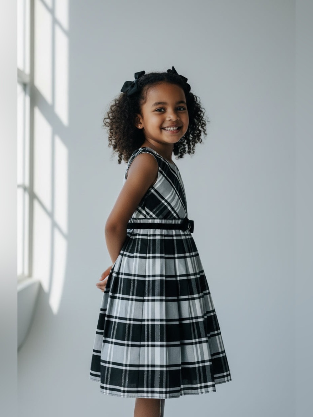 Jona Michelle Black & White Plaid Sleeveless Dress